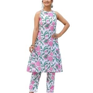 GRECIILOOKS Cotton Kurta Set for Women – Printed Anarkali Kurta with Pants | Elegant Ethnic Outfit Office Look