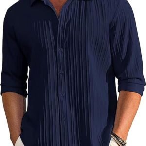 CB-COLEBROOK Men's Casual Button Down Shirts Long Sleeve Linen Shirt Fashion Textured Beach Summer Shirts| Men Stylish Shirt | Men Fancy (Available in Plus Size)【Premium Material】This mens button down shirt is made of premium textured fabric,which is breathable, lightweight,soft, skin-friendly,keeping you cool and comfortable in the summer. 【Unique Design】Mens casual shirts feature long sleeve,spread collar, solid color,slight vertical ribbing,relaxed fit,simple and fashion 【Various Outfits】Men linen shirts could be easy to match with linen shorts/pants, casual pants or shorts to create a simple but fashionable style. 【Occasions】Mens untucked shirts is a great choice for beach, wedding, vacation, cruises, tropical aloha theme, party, yoga, work or daily casual wear.Perfect great for all seasons, Just enjoy your vacation. 【Garment Care】: Machine washable. Please refer to the size chart before ordering.